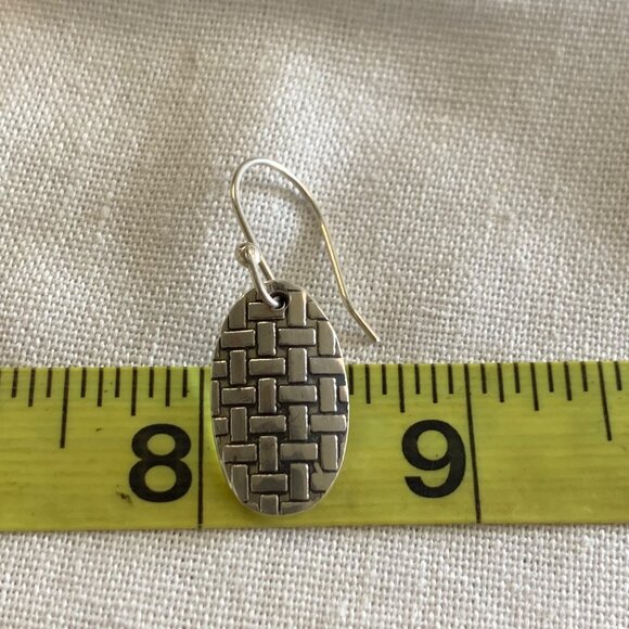 VTG Solid Sterling Silver 925 Oval Dangle Earrings Basket Weave Design 1.5" Long - Picture 5 of 7